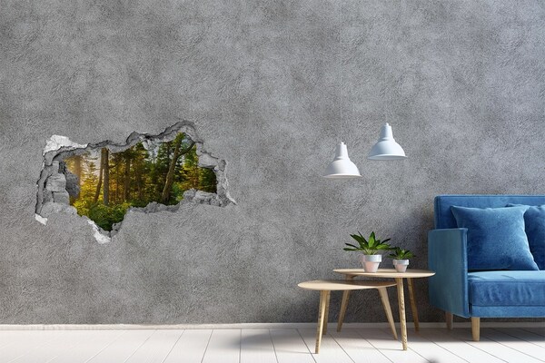 Vinilo efecto 3d pared rota irregular Oasis del bosque