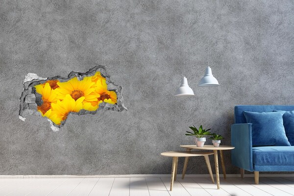 Fotomural autoadhesivo efecto agujero 3d Girasoles en un agujero en la pared