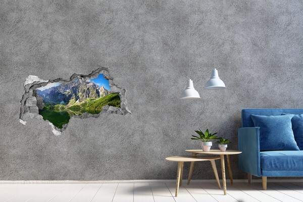 Vinilo efecto 3d pared rota irregular Paisaje de montaña con un lago