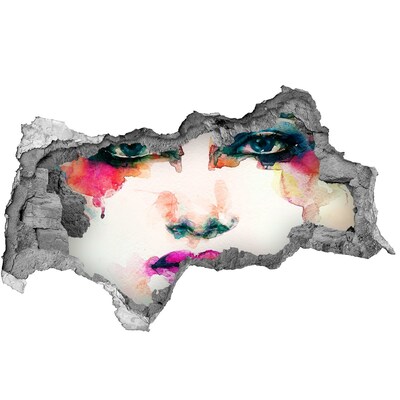 Vinilo adhesivo boquete en la pared rota Un retrato colorido en un agujero en la pared.