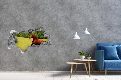 Fotomural autoadhesivo efecto agujero 3d Caballo al galope en un prado pintoresco