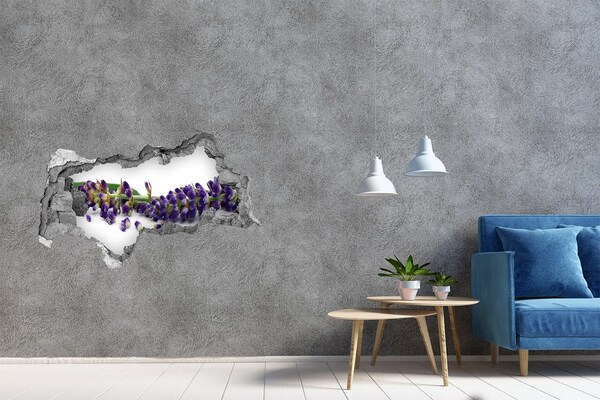 Pegatina decorativa agujero en la pared 3d Flor de lavanda a través de un agujero en la pared.