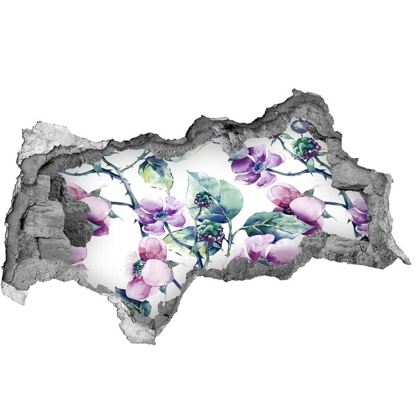 Fotomural autoadhesivo efecto agujero 3d Un mural floral en una pared dañada.