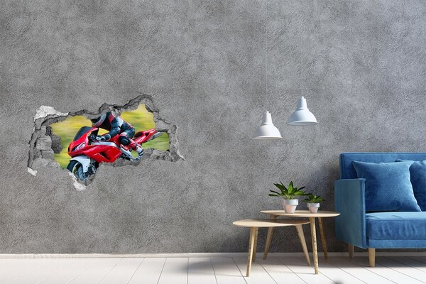Pegatina decorativa agujero en la pared 3d Motocicleta en acción