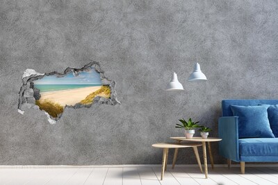 Fotomural autoadhesivo efecto agujero 3d Playa caribeña a través de un agujero en la pared