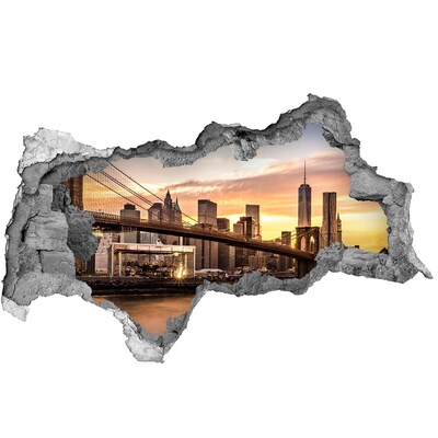 Fotomural autoadhesivo efecto agujero 3d Puente de Brooklyn al atardecer