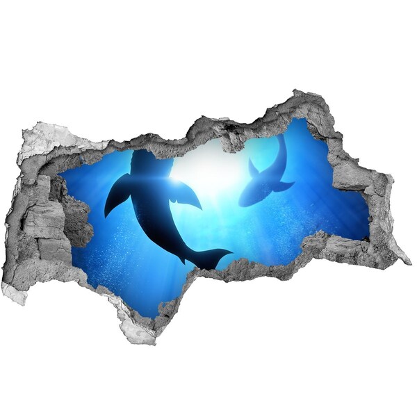 Fotomural autoadhesivo efecto agujero 3d Mundo submarino con tiburones