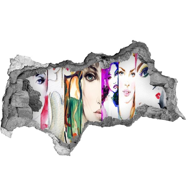 Vinilo efecto 3d pared rota irregular Retratos femeninos en un agujero en la pared