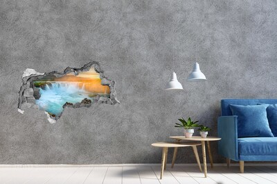 Vinilo efecto 3d pared rota irregular Cascada en la puesta de sol