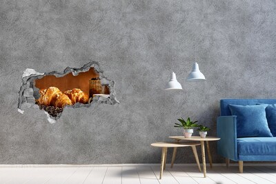 Pegatina decorativa agujero en la pared 3d Deliciosos croissants en un agujero en la pared