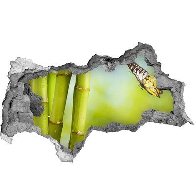 Vinilo efecto 3d pared rota irregular Mariposa en el jardín de bambú