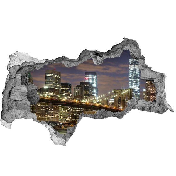 Vinilo adhesivo boquete en la pared rota Vista del puente de Brooklyn de noche
