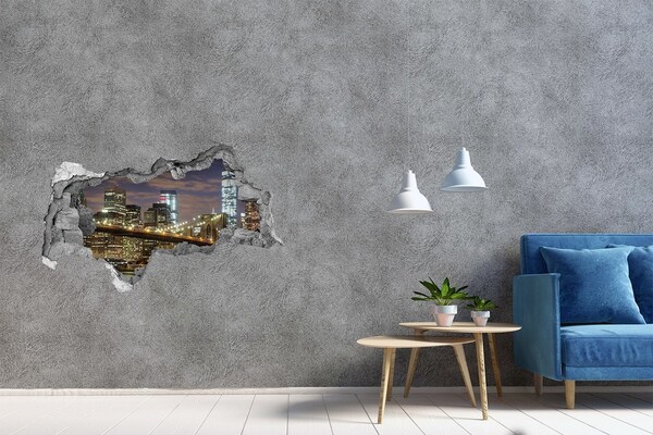 Vinilo adhesivo boquete en la pared rota Vista del puente de Brooklyn de noche