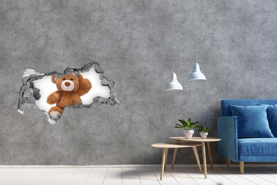 Fotomural autoadhesivo efecto agujero 3d Osito de peluche en un agujero en la pared