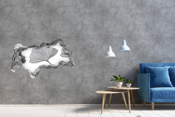 Vinilo adhesivo boquete en la pared rota Hojas en el hormigón