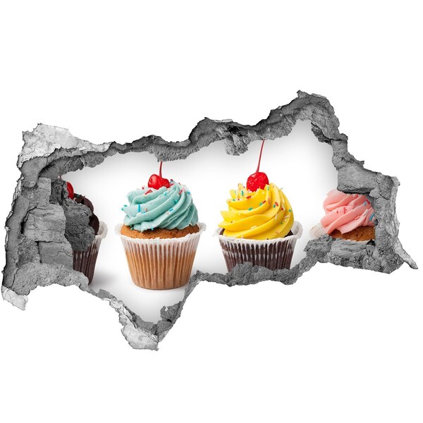Pegatina decorativa agujero en la pared 3d Deliciosos cupcakes en un agujero en la pared