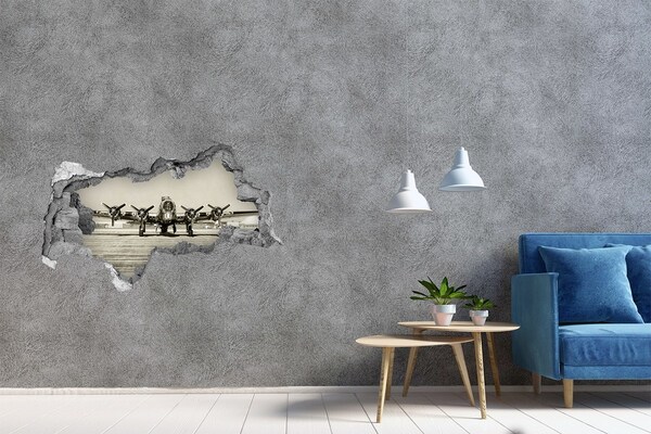 Vinilo efecto 3d pared rota irregular Un avión viejo en la pista del aeropuerto.