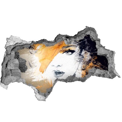 Pegatina decorativa agujero en la pared 3d Retrato en tonos dorados