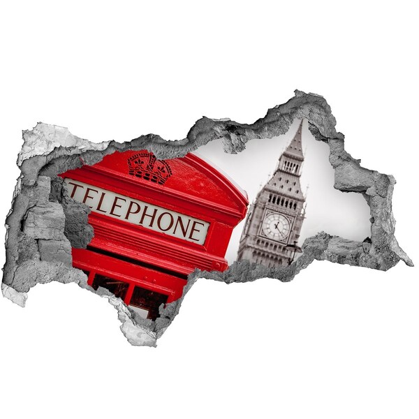 Pegatina decorativa agujero en la pared 3d Paisaje de Londres con una cabina telefónica