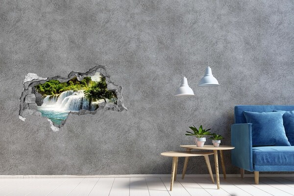 Fotomural autoadhesivo efecto agujero 3d Una cascada entre la vegetación.