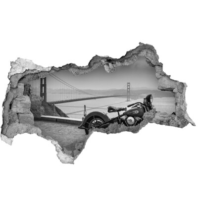 Vinilo adhesivo boquete en la pared rota Motocicleta en el puente Golden Gate