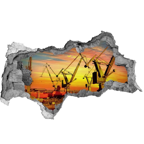 Vinilo efecto 3d pared rota irregular Puesta de sol sobre el puerto