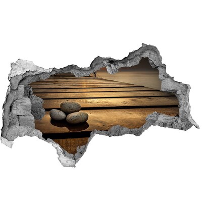 Pegatina decorativa agujero en la pared 3d Puesta de sol sobre el muelle