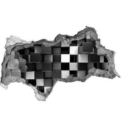 Fotomural autoadhesivo efecto agujero 3d Cubos blancos y negros en la pared.