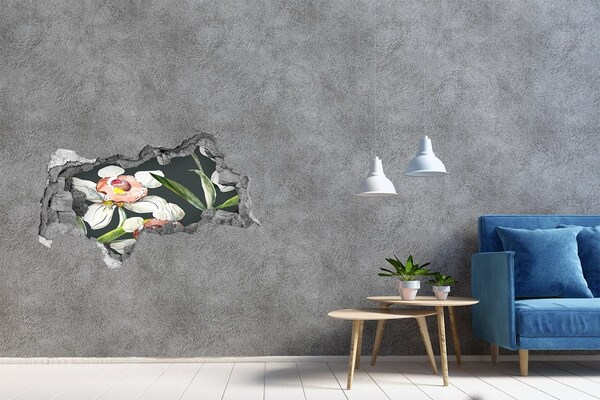 Vinilo efecto 3d pared rota irregular Flores en hormigón