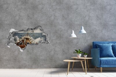 Fotomural autoadhesivo efecto agujero 3d Un yate en el mar