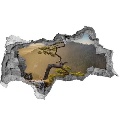 Vinilo adhesivo boquete en la pared rota Paisaje de montaña con un árbol