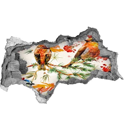 Pegatina decorativa agujero en la pared 3d Aves en un paisaje forestal