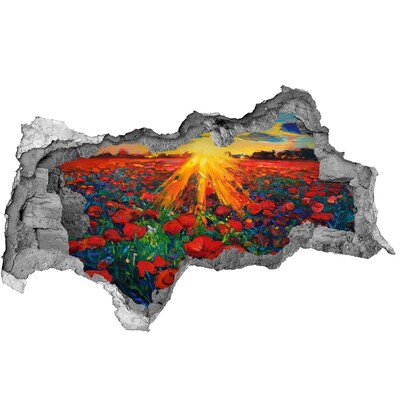 Vinilo adhesivo boquete en la pared rota Prado de flores bajo el sol