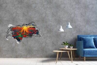 Vinilo adhesivo boquete en la pared rota Prado de flores bajo el sol