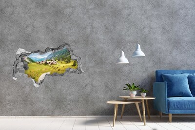 Pegatina decorativa agujero en la pared 3d Un pueblo alpino entre las montañas
