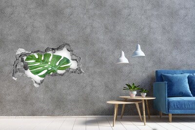 Vinilo efecto 3d pared rota irregular Monstera verde en hormigón