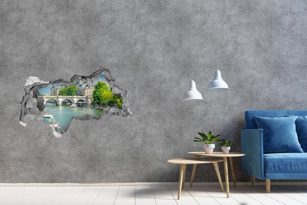 Pegatina decorativa agujero en la pared 3d Vista de París a través de un agujero en la pared.