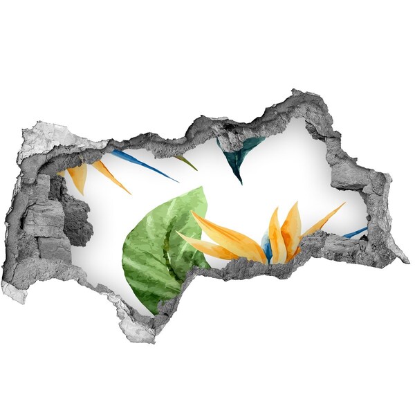 Vinilo efecto 3d pared rota irregular Paraíso tropical detrás del muro