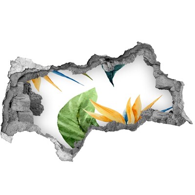 Vinilo efecto 3d pared rota irregular Paraíso tropical detrás del muro