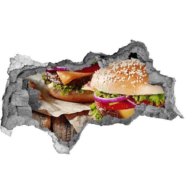 Fotomural autoadhesivo efecto agujero 3d Hamburguesa jugosa de agujero en la pared