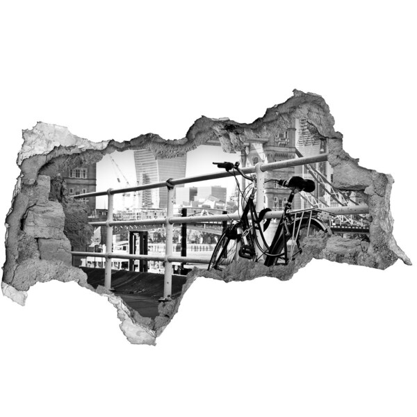 Vinilo efecto 3d pared rota irregular Una bicicleta en el muelle de la ciudad.