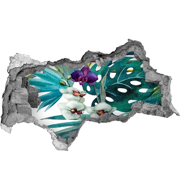 Vinilo efecto 3d pared rota irregular Jardín tropical en un agujero en la pared