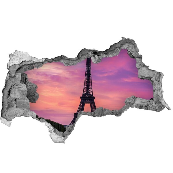 Vinilo adhesivo boquete en la pared rota La Torre Eiffel al atardecer