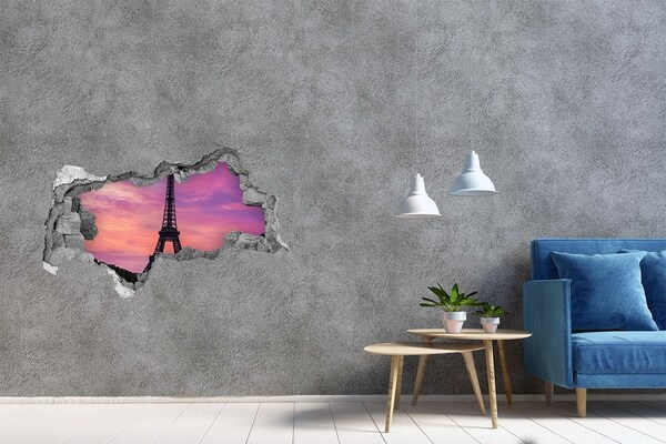 Vinilo adhesivo boquete en la pared rota La Torre Eiffel al atardecer