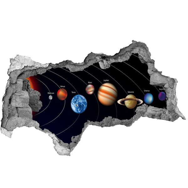 Pegatina decorativa agujero en la pared 3d El sistema solar en el agujero en la pared