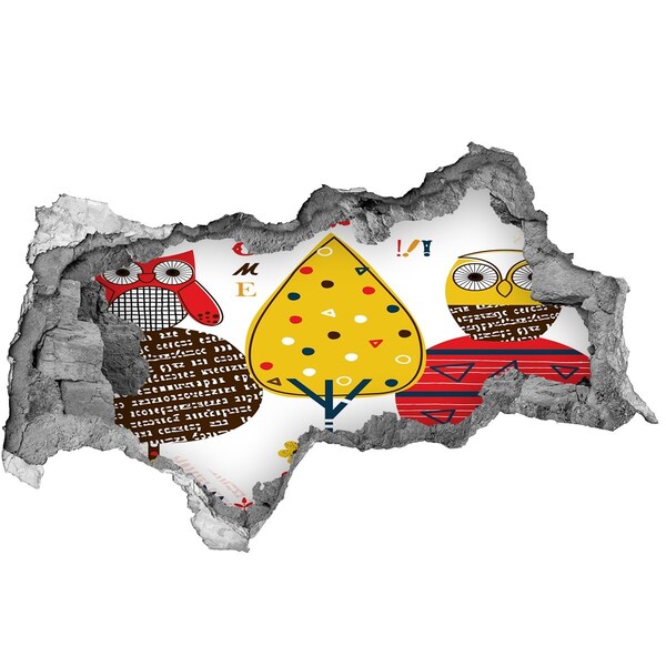 Vinilo efecto 3d pared rota irregular Árboles coloridos en un agujero en la pared.