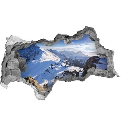 Fotomural autoadhesivo efecto agujero 3d Paisaje de montaña en paisaje invernal