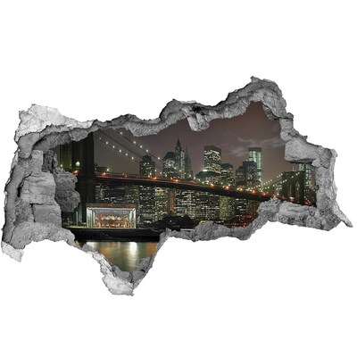 Fototapeta dziura na ścianę 3d Nowy Jork nocą przez dziurę w ścianie