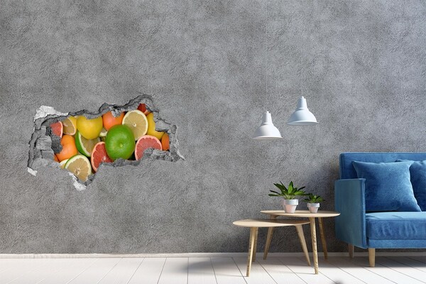 Fotomural autoadhesivo efecto agujero 3d El paraíso de las frutas detrás del muro