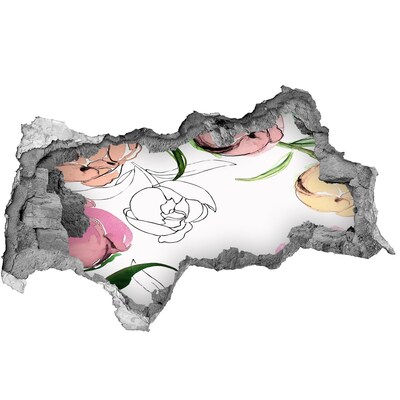 Pegatina decorativa agujero en la pared 3d Un mural floral detrás de una pared dañada.